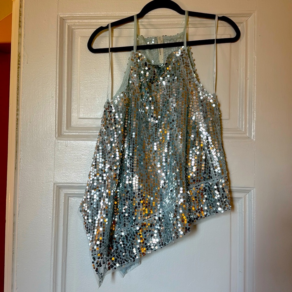 Asymmetrical Sequin Halter Top